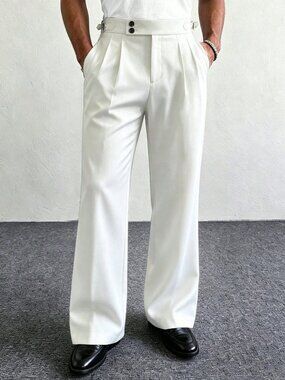 White Casual Men's Flared Elegant Pants